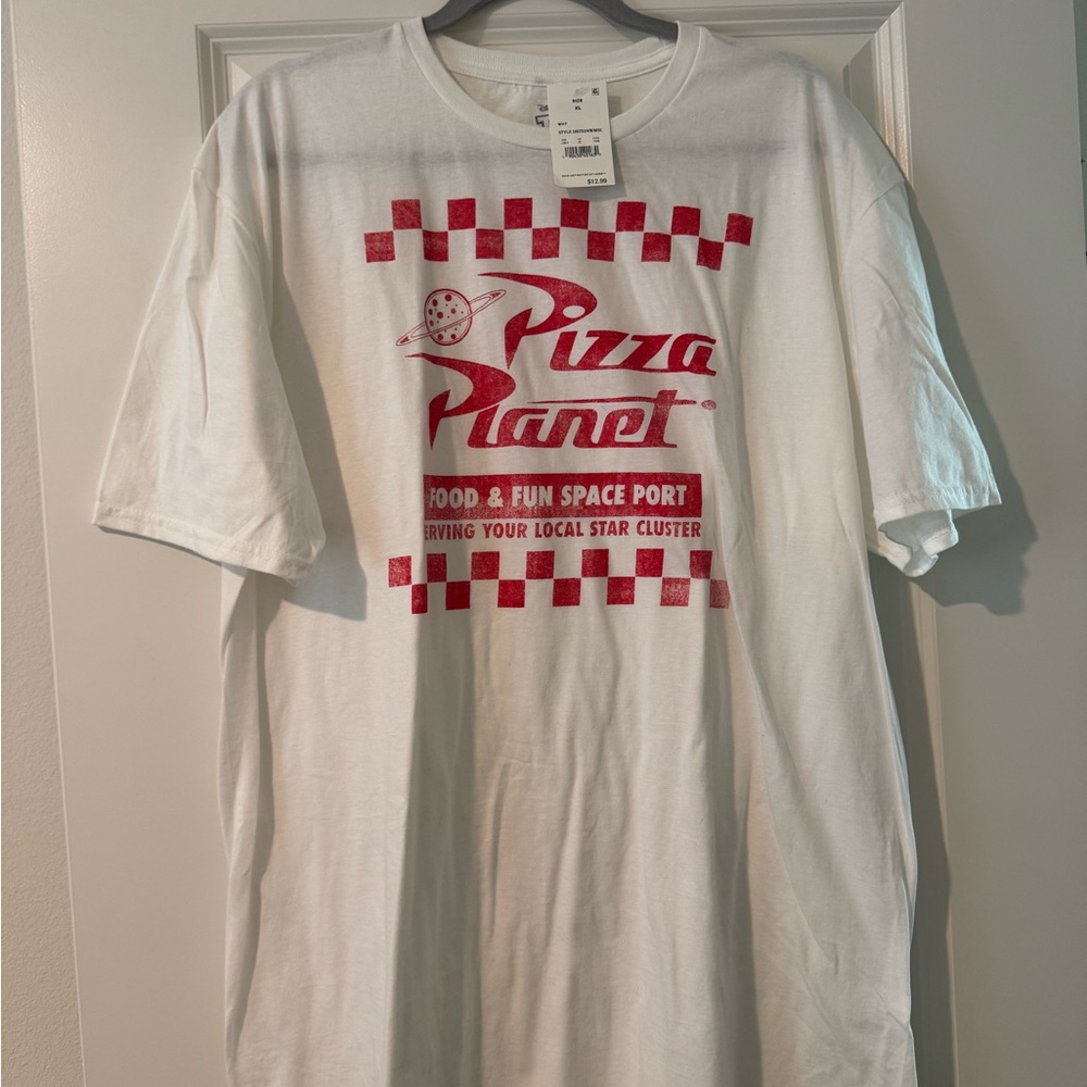 Disney White Pizza Planet T-Shirt with Red Logo